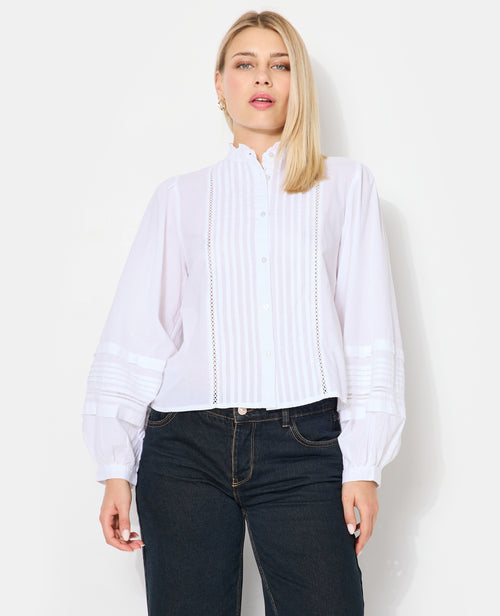 Blouse col volanté avec plis et dentelle - PIMKIE - 1