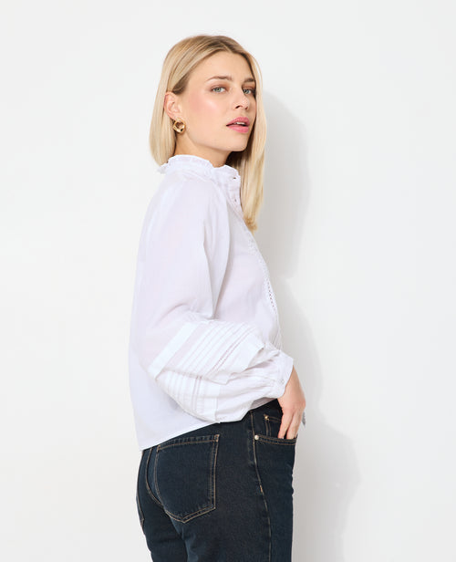Blouse col volanté avec plis et dentelle - PIMKIE - 1