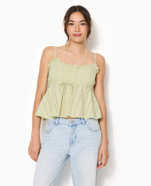 Top fines bretelles en tissu ajouré effet rayé - PIMKIE - 1