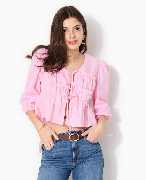 Blouse avec nouettes motif mini-vichy - PIMKIE - 5