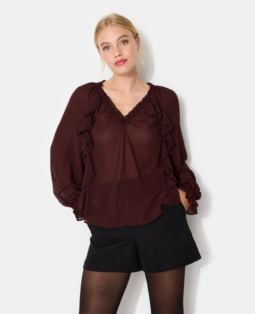 Blouse en voile avec volants et manches ballons - PIMKIE - 1