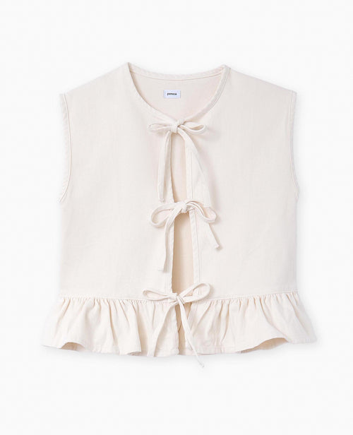 Blouse en jean sans manches avec volant et nouettes - PIMKIE - 4