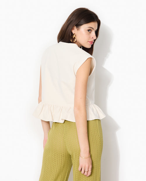 Blouse en jean sans manches avec volant et nouettes - PIMKIE - 6