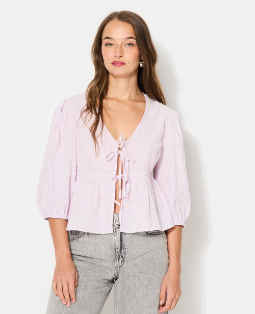 Blouse rayée avec nouettes et manches ballons - PIMKIE - 1