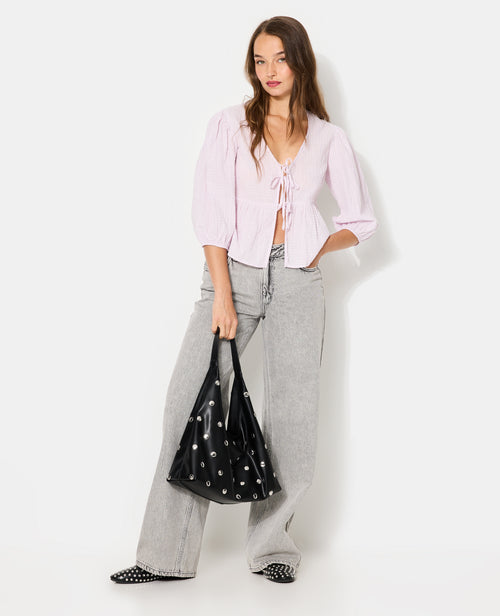 Blouse rayée avec nouettes et manches ballons - PIMKIE - 3