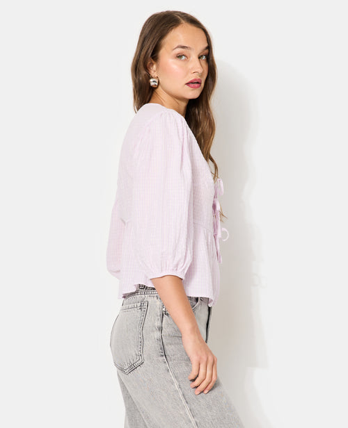 Blouse rayée avec nouettes et manches ballons - PIMKIE - 1