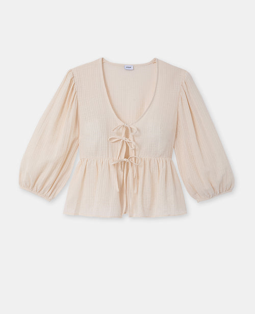 Blouse tissu gaufré avec nouettes et volant - PIMKIE - 4