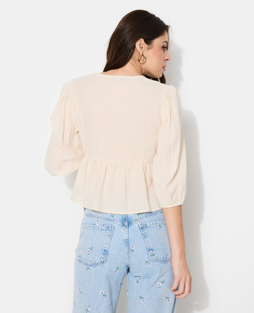 Blouse tissu gaufré avec nouettes et volant - PIMKIE - 6