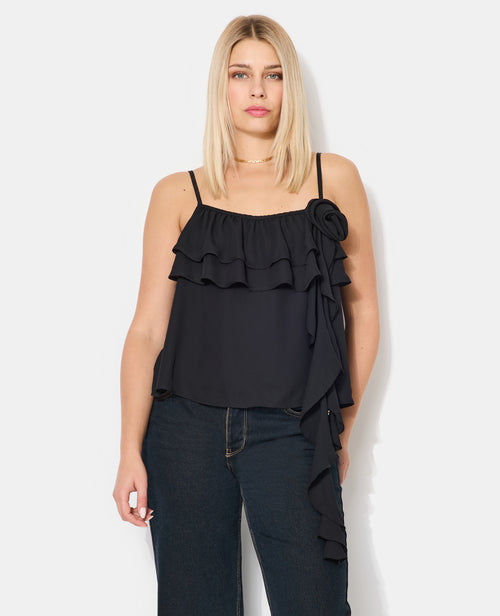 Top en voile à bretelles avec volants, fleur et pans - PIMKIE - 1