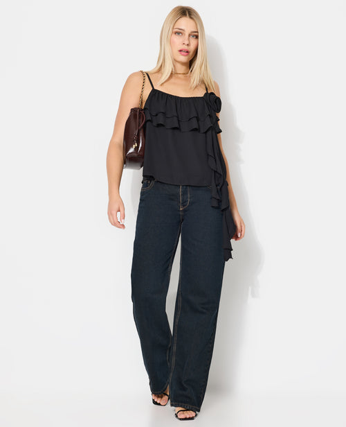 Top en voile à bretelles avec volants, fleur et pans - PIMKIE - 3