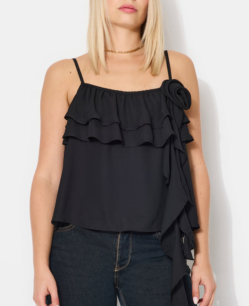 Top en voile à bretelles avec volants, fleur et pans - PIMKIE - 5