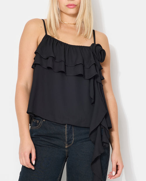 Top en voile à bretelles avec volants, fleur et pans - PIMKIE - 7