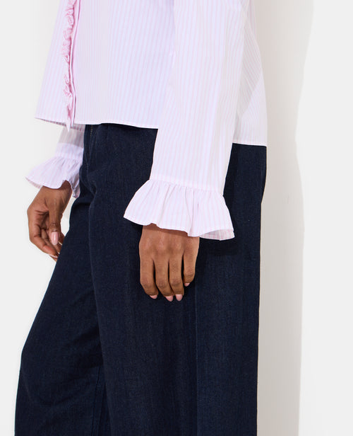 Chemise popeline rayée avec volants - PIMKIE - 1