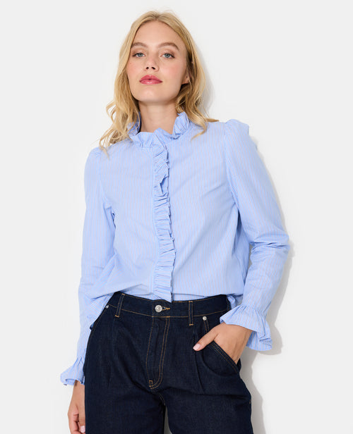 Chemise popeline rayée avec volants - PIMKIE - 1