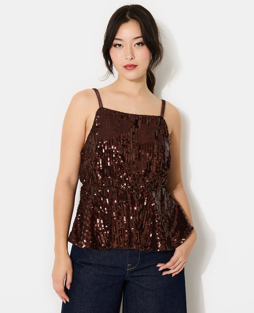 Top à bretelles forme peplum avec sequins - PIMKIE - 1