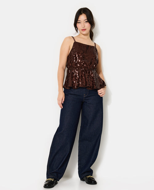 Top à bretelles forme peplum avec sequins - PIMKIE - 3