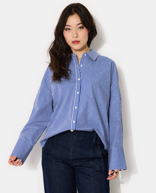Chemise oversize rayée avec strass all over - PIMKIE - 1
