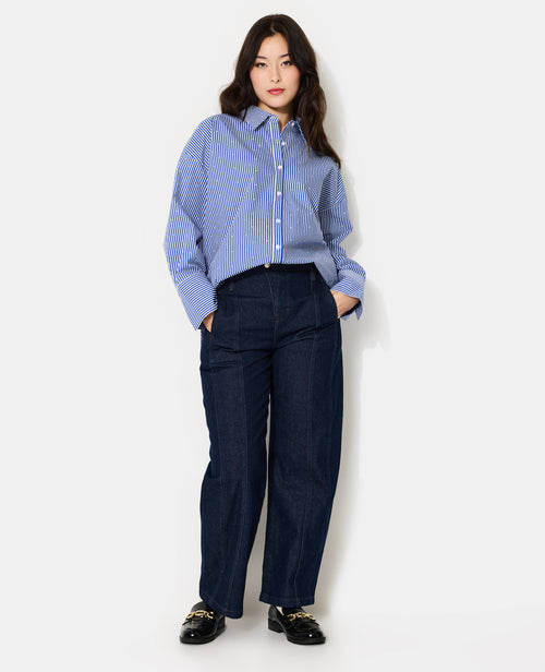 Chemise oversize rayée avec strass all over