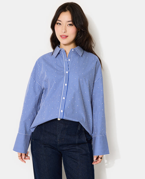 Chemise oversize rayée avec strass all over - PIMKIE - 5