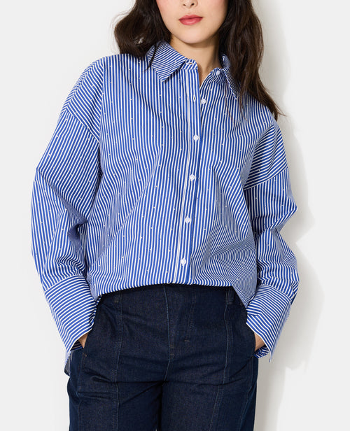 Chemise oversize rayée avec strass all over - PIMKIE - 7