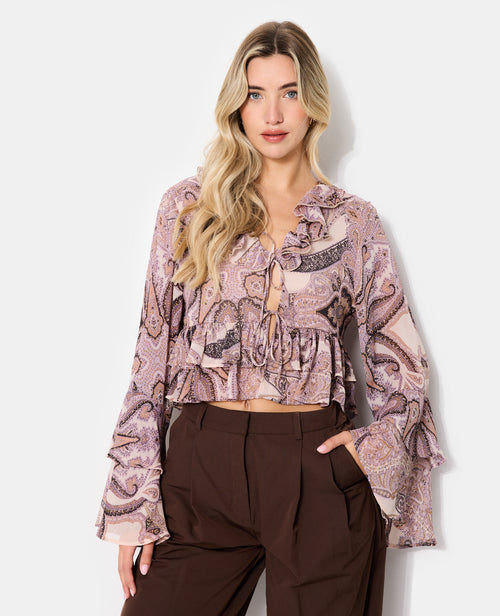 Blouse en voile avec volants et nouettes motif cachemire - PIMKIE - 1