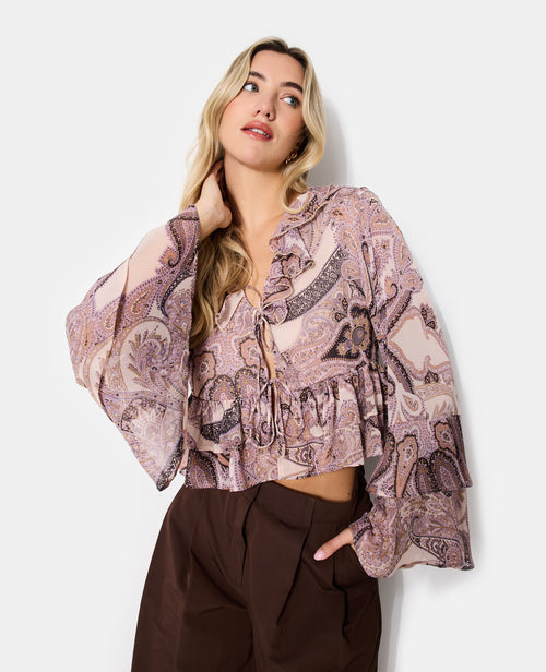 Blouse en voile avec volants et nouettes motif cachemire - PIMKIE - 5