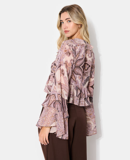 Blouse en voile avec volants et nouettes motif cachemire - PIMKIE - 6