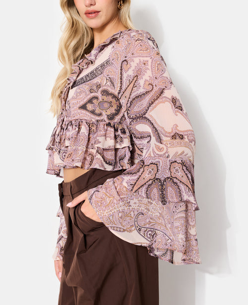 Blouse en voile avec volants et nouettes motif cachemire - PIMKIE - 7