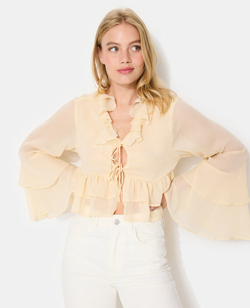 Blouse en voile avec volants et nouettes - PIMKIE - 1