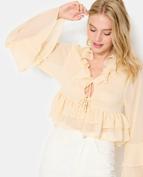 Blouse en voile avec volants et nouettes - PIMKIE - 5