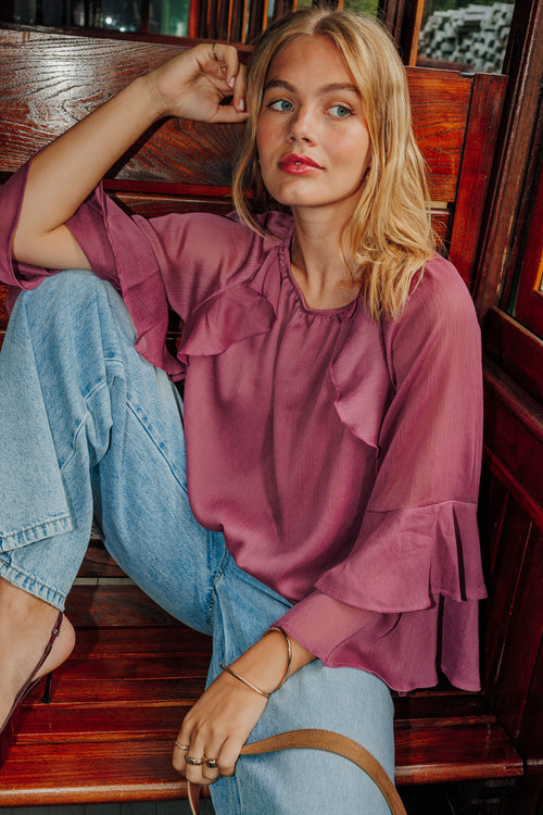 Blouse encolure Bardot en voile avec volants - PIMKIE - 1