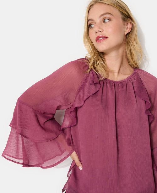 Blouse encolure Bardot en voile avec volants - PIMKIE - 2
