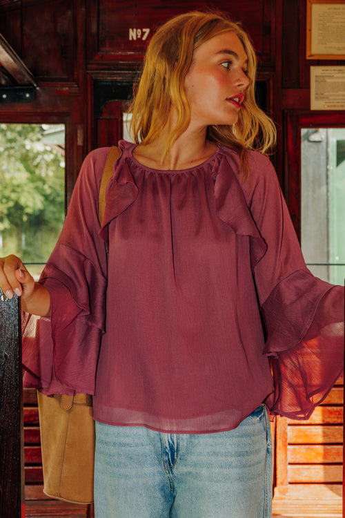 Blouse encolure Bardot en voile avec volants - PIMKIE - 2