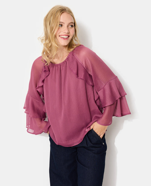 Blouse encolure Bardot en voile avec volants - PIMKIE - 5