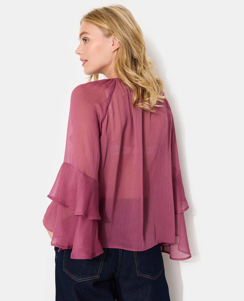 Blouse encolure Bardot en voile avec volants - PIMKIE - 6