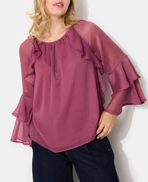 Blouse encolure Bardot en voile avec volants - PIMKIE - 7