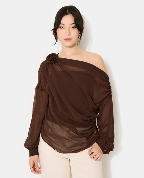 Blouse en voile drapé avec fleur - PIMKIE - 1