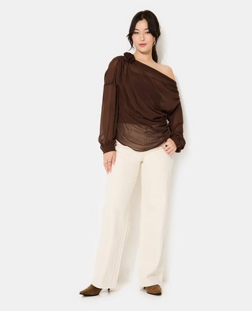 Blouse en voile drapé avec fleur - PIMKIE - 3