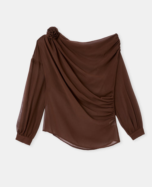 Blouse en voile drapé avec fleur - PIMKIE - 4
