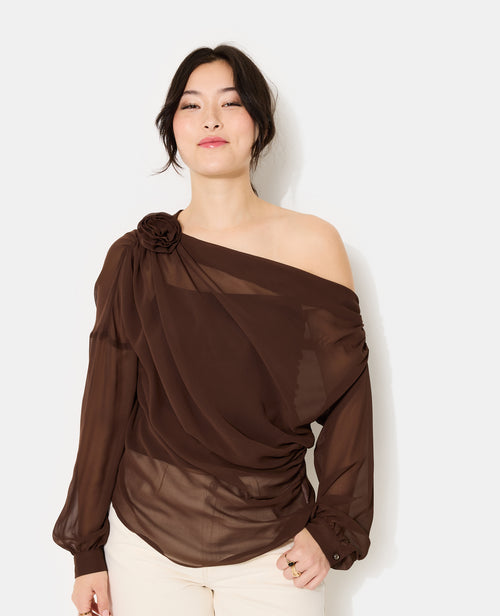 Blouse en voile drapé avec fleur - PIMKIE - 5