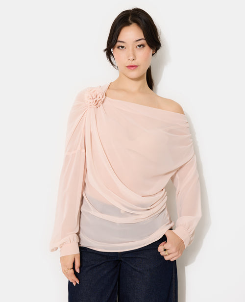 Blouse en voile drapé avec fleur - PIMKIE - 1