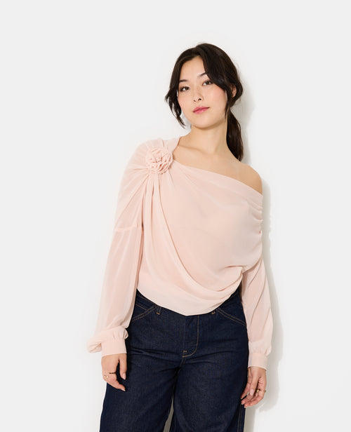 Blouse en voile drapé avec fleur - PIMKIE - 5