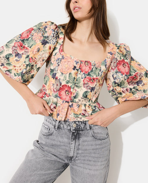 Blouse manches ballons en tissu texturé motif fleurs - PIMKIE - 2