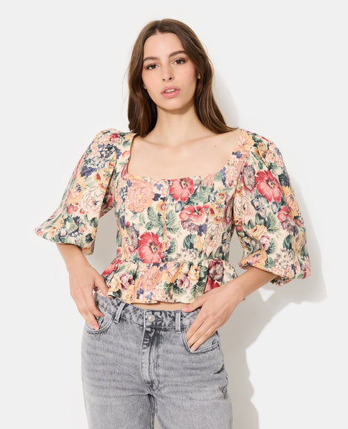 Blouse manches ballons en tissu texturé motif fleurs - PIMKIE - 5