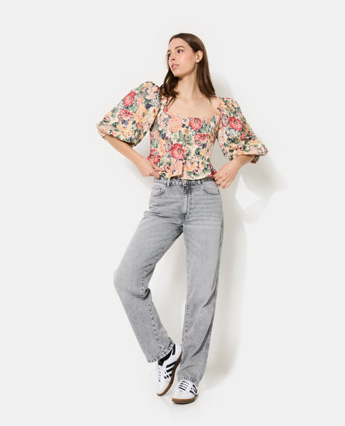 Blouse manches ballons en tissu texturé motif fleurs - PIMKIE - 7