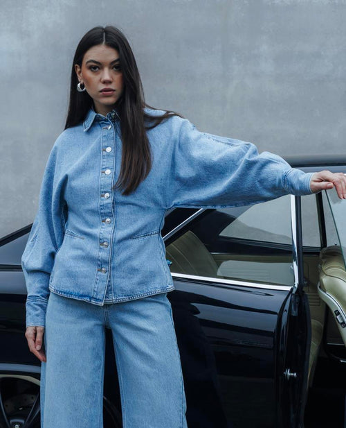 Chemise en jean cintrée avec manches chauve-souris - PIMKIE - 1