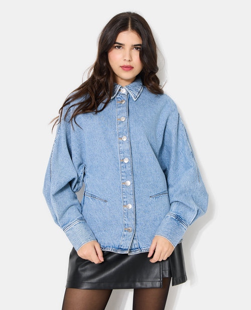 Chemise en jean cintrée avec manches chauve-souris - PIMKIE - 1