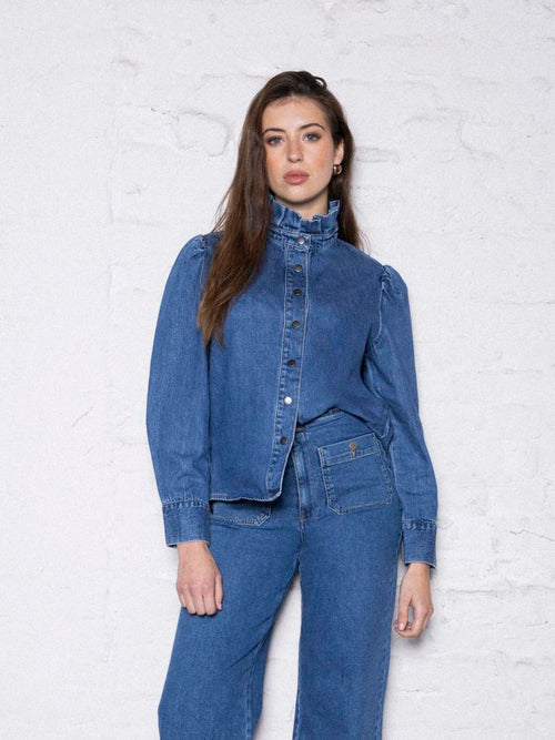 Chemise en jean avec col à volant - PIMKIE - 1