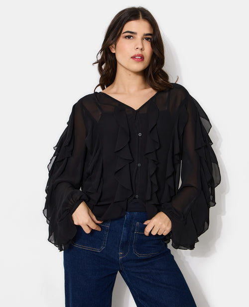 Blouse en voile avec volants et boutons - PIMKIE - 1