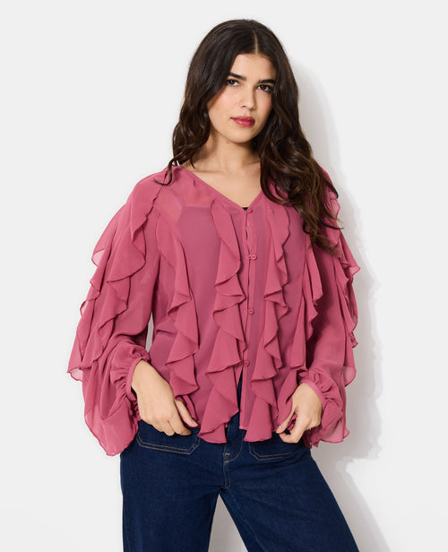 Blouse en voile avec volants et boutons - PIMKIE - 5